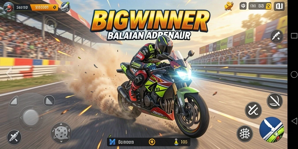 Tampilan gameplay balapan motor yang mendebarkan.