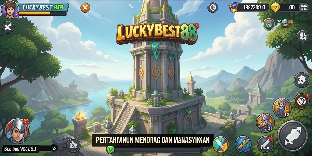 Tangkapan layar gameplay LUCKYBEST88 menampilkan aksi pertahanan menara yang seru.
