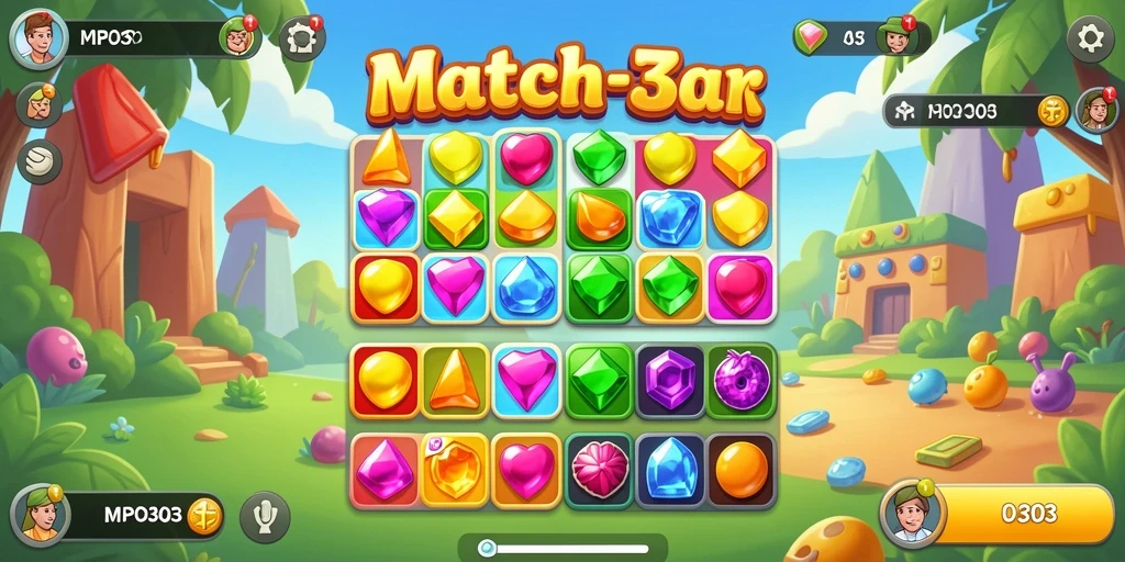 Tampilan screenshot MPO303 menampilkan gameplay seru Match-3.